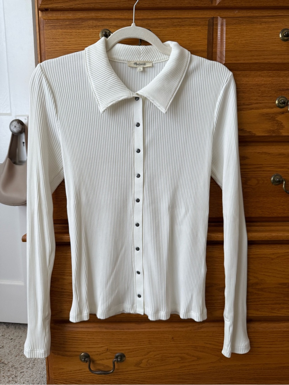 Madewell Cream Ribbed Top Long-Sleeve Button-Front Top